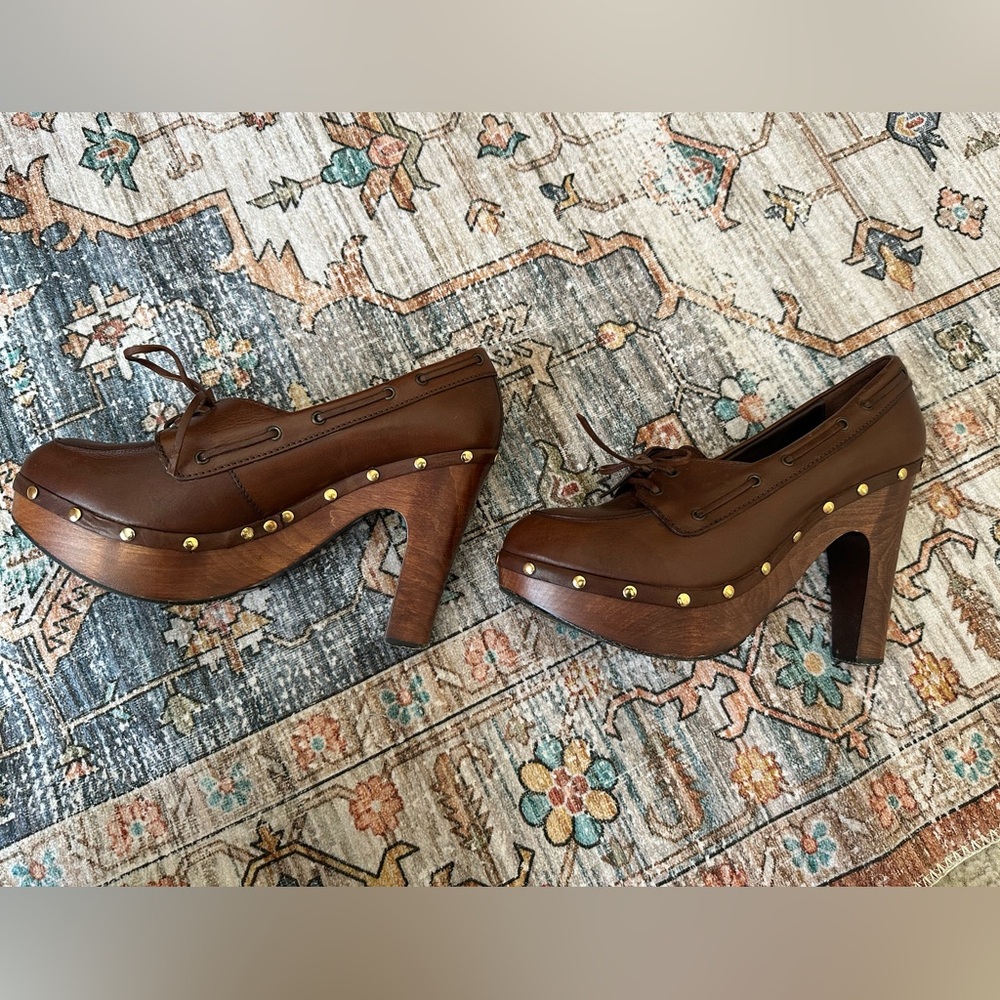 Ralph Lauren Purple Label Brown Mules with Gold Studs